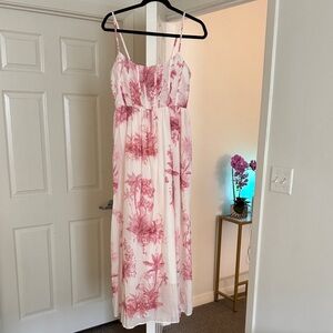White Maxi Dress with Pink Floral Print